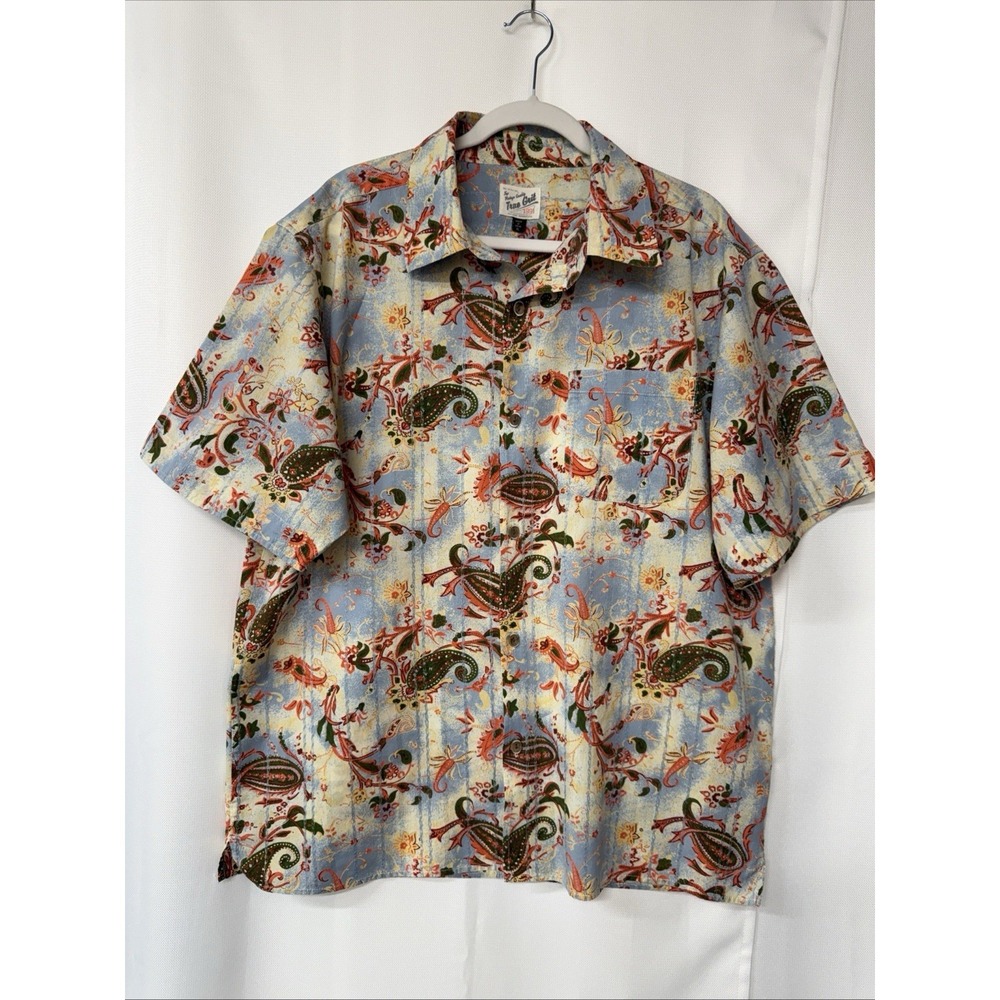 True Grill Hawaiian Shirt Men's XL Paisley Floral Embroidered Tropical Blue‎